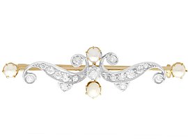 0.83ct Diamond and Pearl, 9ct Yellow Gold Brooch - Antique Circa 1890