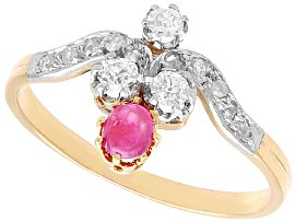 0.32ct Ruby and 0.36ct Diamond, 15ct Yellow Gold Dress Ring - Antique Circa 1890