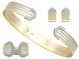 0.86 ct Diamond and 18 ct White, Yellow and Rose Gold Jewellery Suite - Vintage Italian Circa 1970