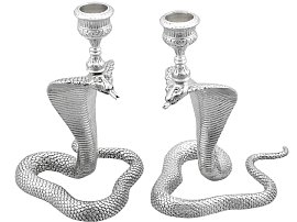 Scottish Sterling Silver Snake Candlesticks - Antique Victorian (1899); C7411