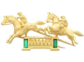 Vintage Green Tourmaline and 18ct Yellow Gold Double Horse and Jockey Brooch