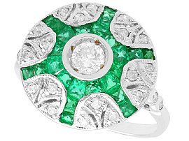 0.70ct Emerald and 0.63ct Diamond, 18ct White Gold Dress Ring - Contemporary Circa 2000
