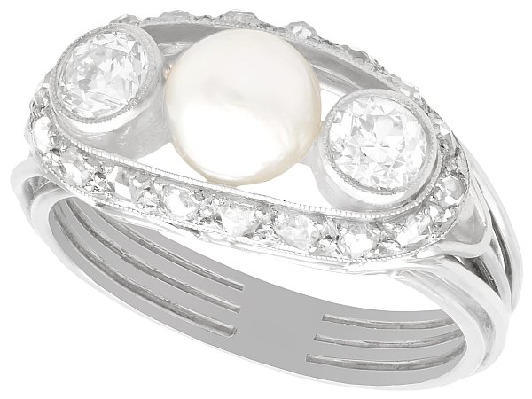 Antique Pearl and Diamond Ring in White Gold