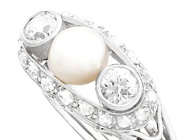 Antique Pearl and Diamond Ring in White Gold for sale