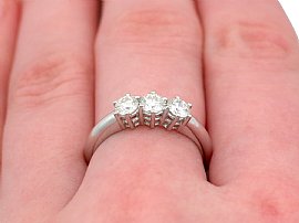 Wearing 18 ct White Gold Diamond Trilogy Ring