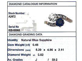 Sapphire Twist Engagement Ring Grading Card