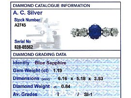 Sapphire and Diamond Ring in White Gold Grading Card