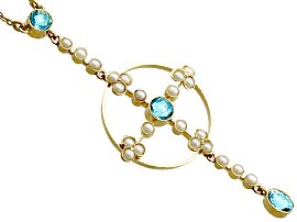 Aquamarine and Pearl Necklace Antique in Yellow Gold