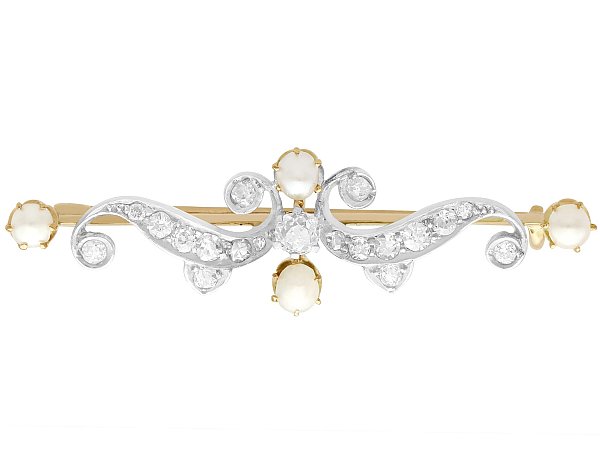 Antique Diamond and Pearl Brooch in Yellow Gold