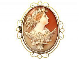 Carved Shell and 15ct Yellow Gold Cameo Brooch - Antique Circa 1880