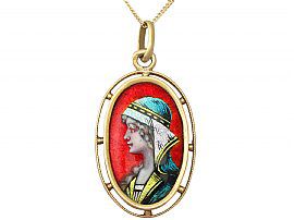 Enamel and 18ct Yellow Gold Pendant - Antique French Circa 1900