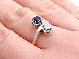 1950s Blue Sapphire and Diamond Ring Wearing