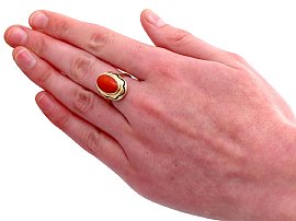 14k Gold Coral Ring Wearing Hand