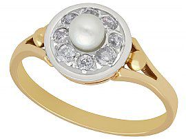 Pearl and 0.36ct Diamond, 14ct Yellow Gold Dress Ring - Antique Circa 1920