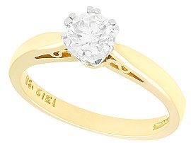 0.56ct Diamond and 18ct Yellow Gold Solitaire Ring - Vintage 1994