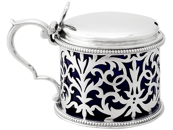 Victorian mustard pot in silver and glass