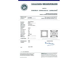 Platinum Princess Cut Diamond Solitaire Ring Certificate 