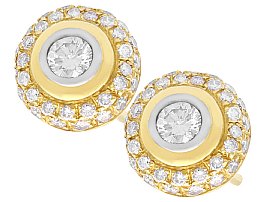 0.88ct Diamond and 18ct Yellow Gold Cluster Earrings - Vintage Circa 1960