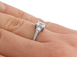 Emerald Cut Trilogy Ring Wearing 