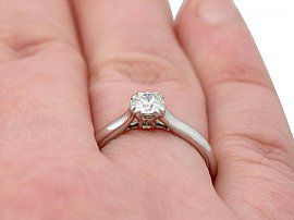 Diamond Solitaire Ring in Platinum Wearing Finger