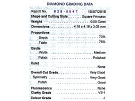 Princess Cut Diamond Solitaire Ring Certificate 