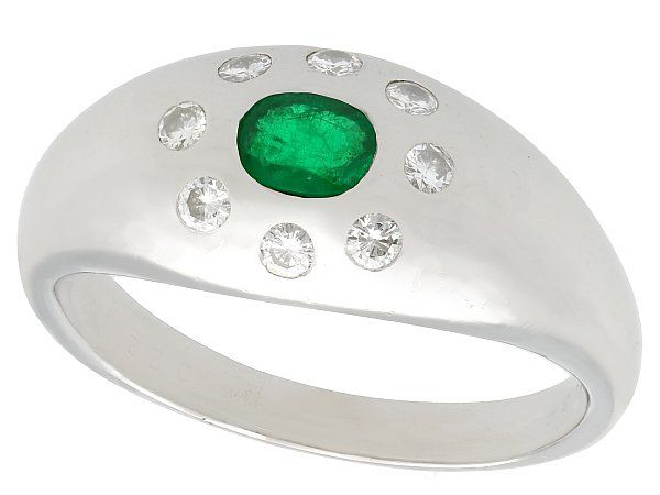 Vintage Emerald and Diamond Domed Ring