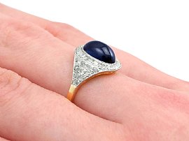Cabochon Cut Sapphire Ring Wearing