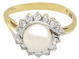 vintage pearl cocktail ring with diamonds