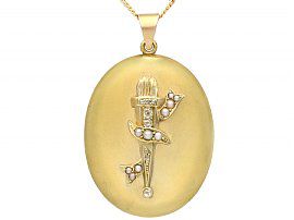 0.19 ct Diamond and Pearl, 15 ct Yellow Gold Locket Pendant - Antique Victorian