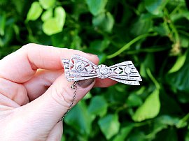 Diamond Bow Brooch in White Gold
