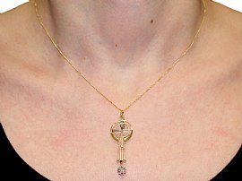 Gold Art Nouveau Pendant with Diamonds wearing image