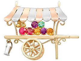 0.85 ct Multi-Gemstone and 9 ct Yellow Gold 'Cart' Brooch - Vintage 1966