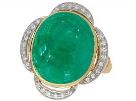 14.5ct Emerald and 0.28ct Diamond, 18ct Yellow Gold Dress Ring - Vintage Circa 1940