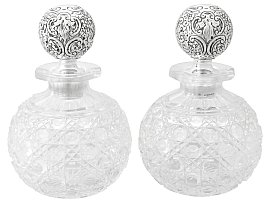 Pair of Cut Glass and Sterling Silver Scent Bottles by William Comyns & Sons - Antique Victorian