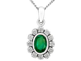 1.02ct Emerald and 0.48ct Diamond, 18ct White Gold Pendant - Vintage Circa 1970