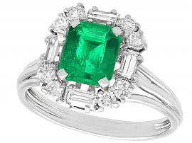1.43ct Emerald and 0.68ct Diamond, Platinum Cluster Ring - Vintage Circa 1970