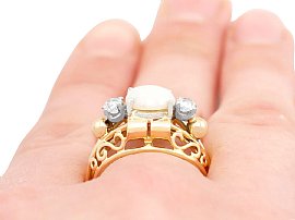 Antique Opal and Diamond Ring in Gold Wearing
