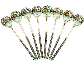 Russian Silver Gilt and Polychrome Cloisonne Enamel Spoons - Vintage Circa 1945
