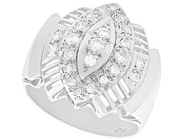 0.65ct Diamond and 18ct White Gold Dress Ring - Art Deco Style - Vintage Circa 1950