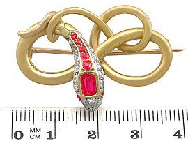 Victorian Snake Brooch with Rubies Ruler