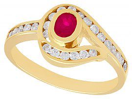 0.28ct Ruby and 0.39ct Diamond, 18ct Yellow Gold Twist Ring - Vintage Circa 1980
