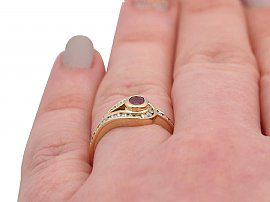18ct gold ruby ring on finger