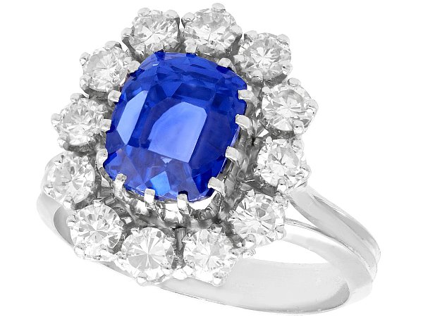 Blue Sapphire and Diamond Cluster Ring for Sale