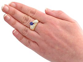 gold sapphire diamond ring wearing