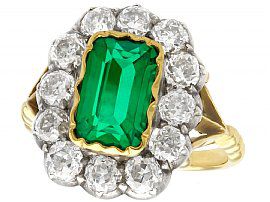 2.00ct Colombian Emerald and 2.20ct Diamond, 18ct Yellow Gold Dress Ring - Antique Circa 1890