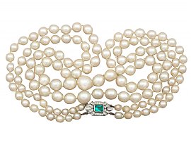 Double Strand Pearl Necklace with 18ct White Gold and 0.43 ct Diamond Clasp - Art Deco Style - Antique and Vintage