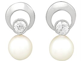 0.40ct Diamond and Cultured Pearl, 14ct Yellow Gold Earrings - Vintage Circa 1960
