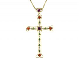 3.35 ct Amethyst and Peridot, Citrine and Seed Pearl, 18 ct Yellow Gold Cross Pendant by Boodles - Vintage 1994; A8641