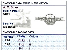 Antique Old European Cut Diamond Engagement Ring Grading Card