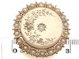 Seed Pearl and 0.25ct Diamond, 18ct Yellow Gold Brooch - Antique French Circa 1890